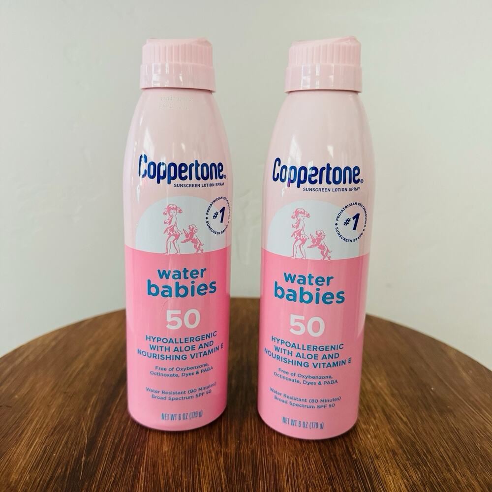 Coppertone Water Babies Spray Sunscreen SPF 50, 6 Oz, Lot Of 2 Sealed Exp 10/27
